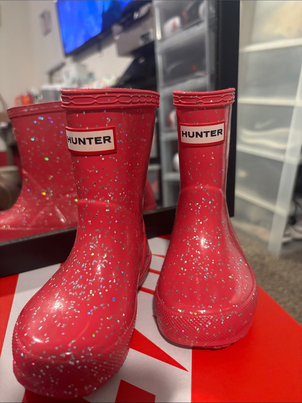 Hunter Kids Red Glitter Rain Boots